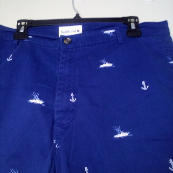 Saddlebred Shorts Men 38 Casual Chino Boat Anchor Nautical Blue White - Picture 8 of 14